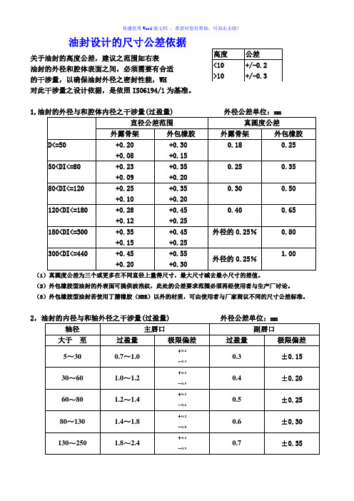 骨架油封尺寸公差标准Word编辑