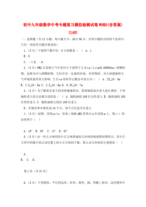 初中九年级数学中考专题复习模拟检测试卷WORD(含答案) (140)