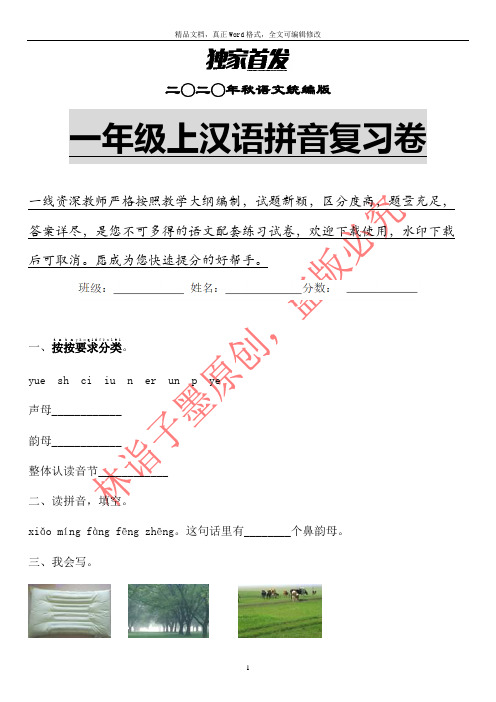 【优选】一年级上汉语拼音复习卷含答案 (20)
