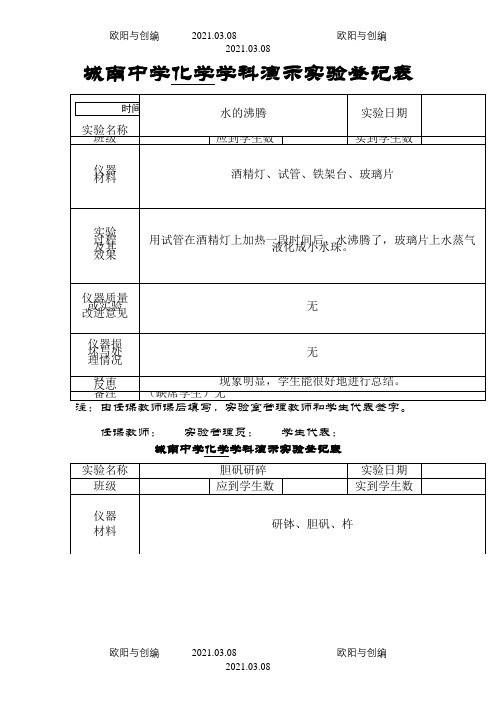 九年级化学上册演示实验登记表之欧阳与创编