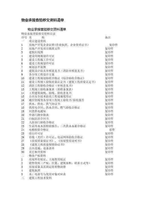 物业承接查验移交资料清单