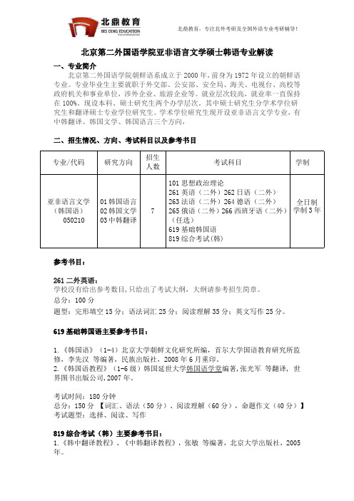 北京第二外国语学院韩语专业考研介绍2018