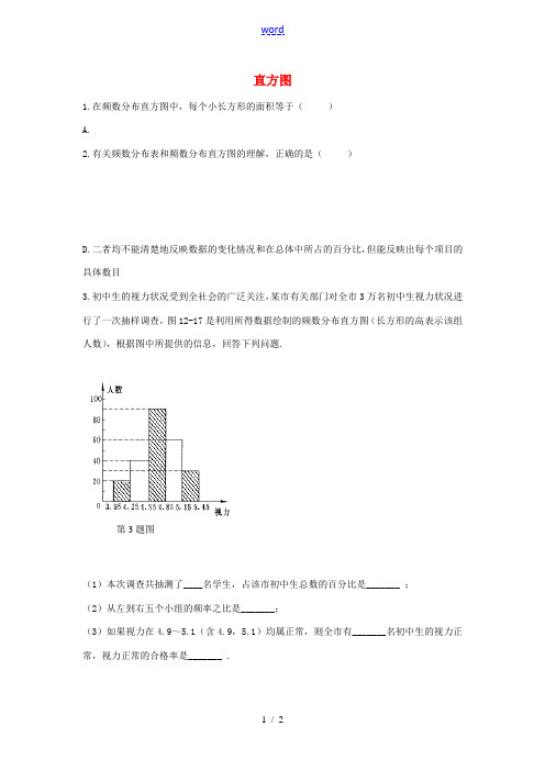 七年级数学下册 第十章 数据的收集、整理与描述 10.2 直方图作业 (新版)新人教版-(新版)新人