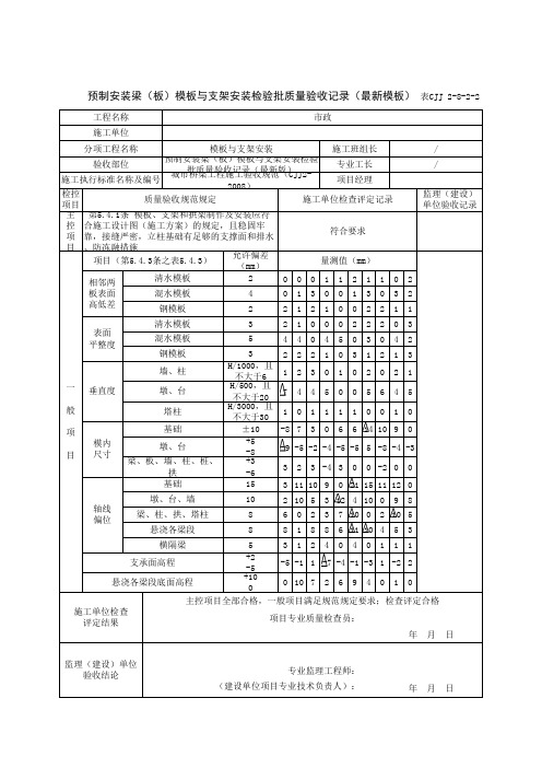 预制安装梁(板)模板与支架安装检验批质量验收记录(最新模板)