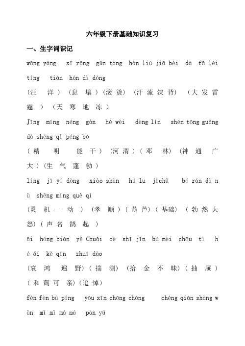 语文S版六年级下册语文基础知识复习资料