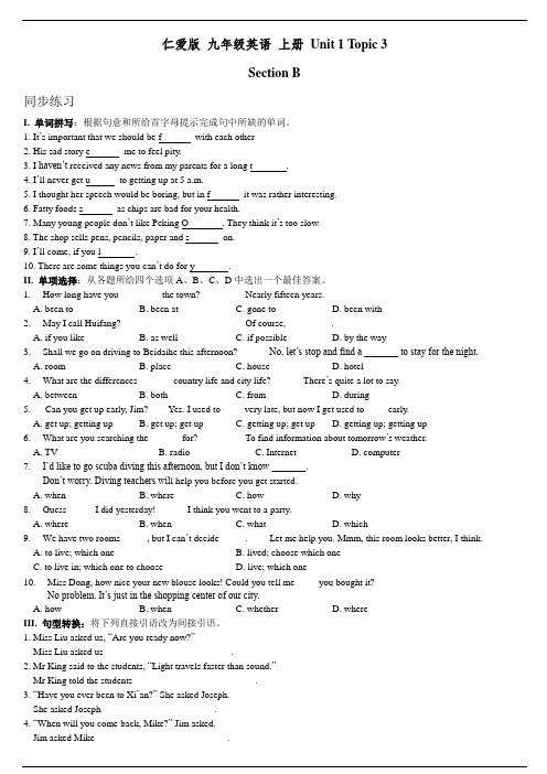 仁爱版 九年级英语 上册 Unit 1 Topic 3 Section B练习