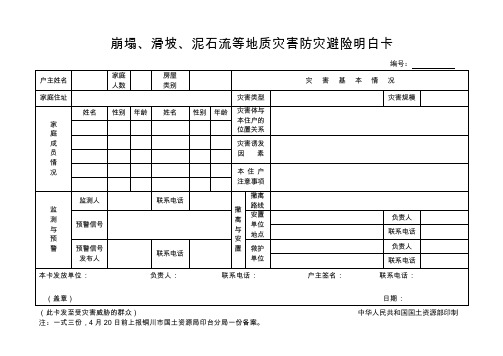 崩塌、滑坡、泥石流等地质灾害防灾避险明白卡