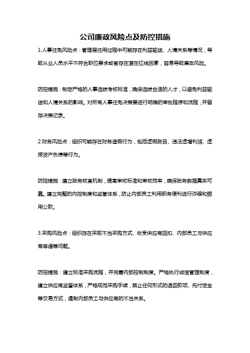 公司廉政风险点及防控措施