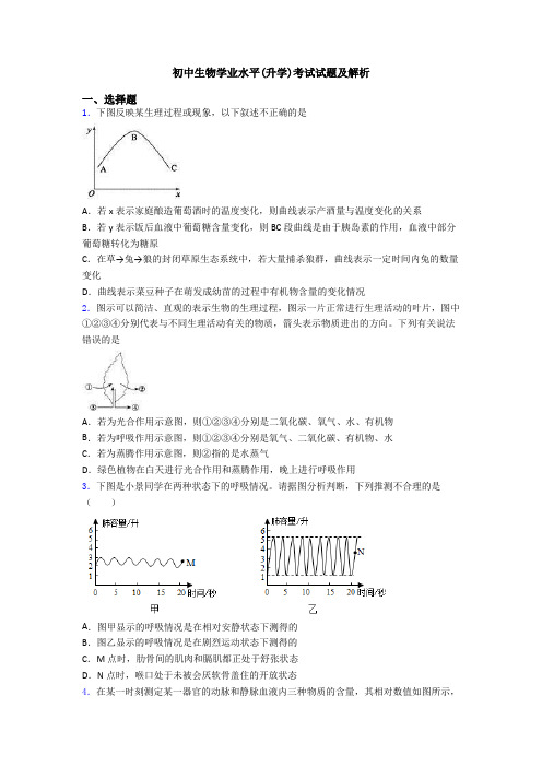 初中生物学业水平(升学)考试试题及解析