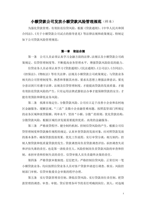 附录三:小额贷款公司发放小额贷款风险管理规范
