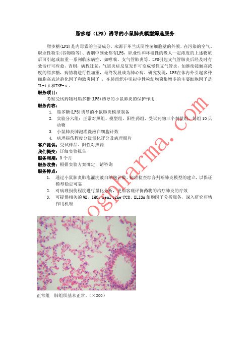 脂多糖(LPS)诱导的小鼠肺炎模型筛选