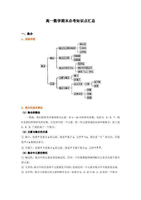 高一数学期末必考知识点