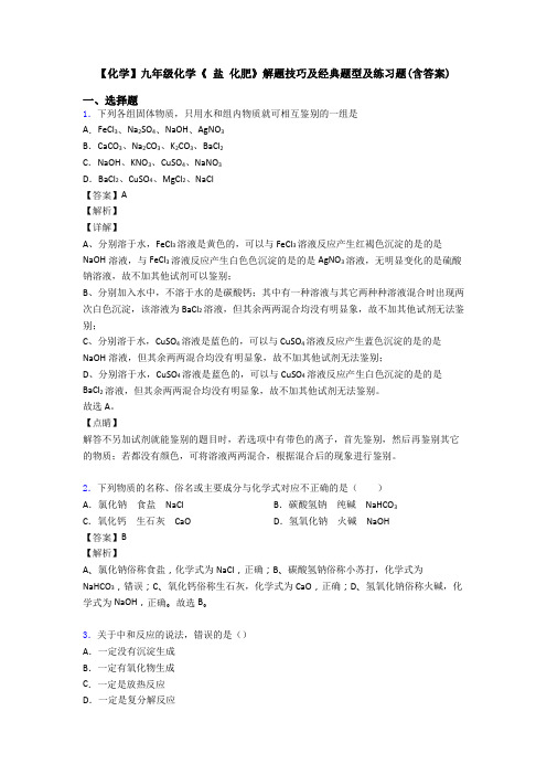 【化学】九年级化学《 盐 化肥》解题技巧及经典题型及练习题(含答案)