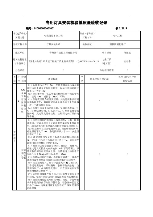 专用灯具安装检验批质量验收记录