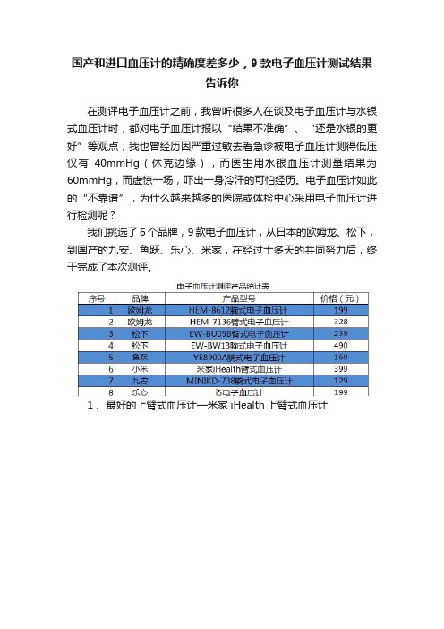 国产和进口血压计的精确度差多少，9款电子血压计测试结果告诉你