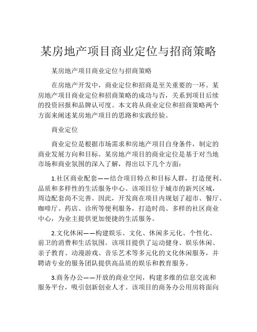 某房地产项目商业定位与招商策略