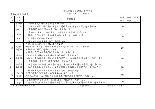 治安保卫部门安全管理工作考评表