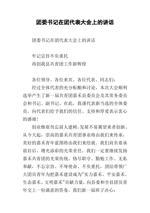 团委书记在团代表大会上的讲话