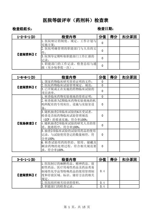 医院等级评审检查表(药剂科部分)