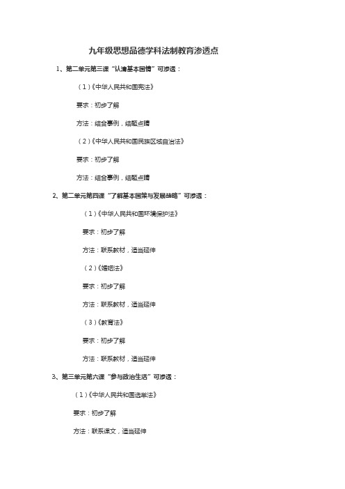 九年级思想品德学科法制教育渗透点