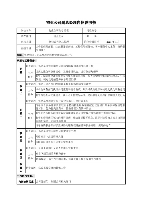 物业公司副总经理岗位说明书