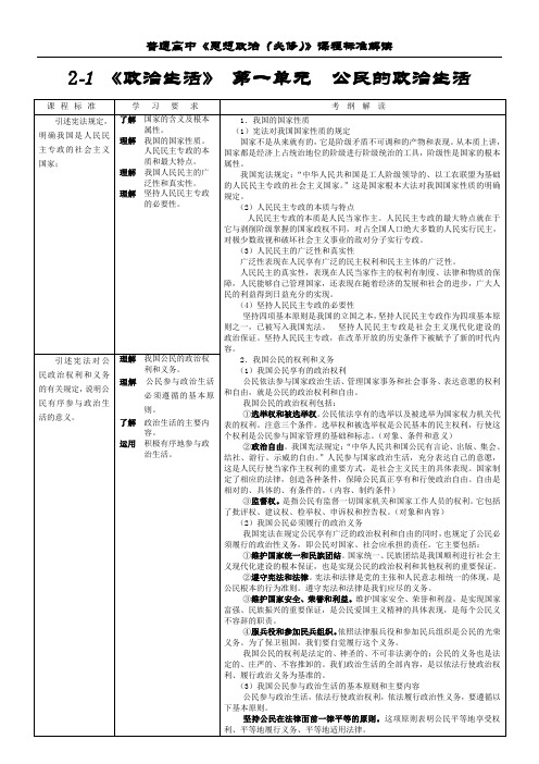 高中《思想政治(必修)》课程标准解读(政治生活1)