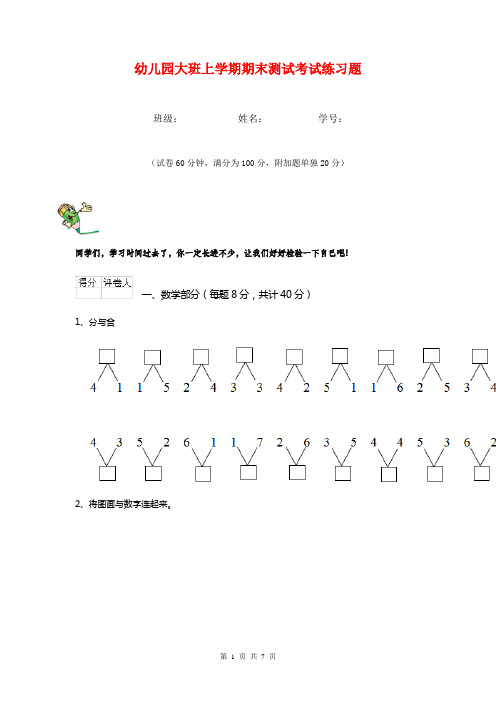 幼儿园大班上学期期末测试考试练习题