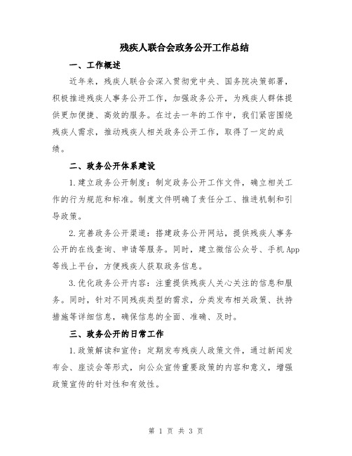 残疾人联合会政务公开工作总结