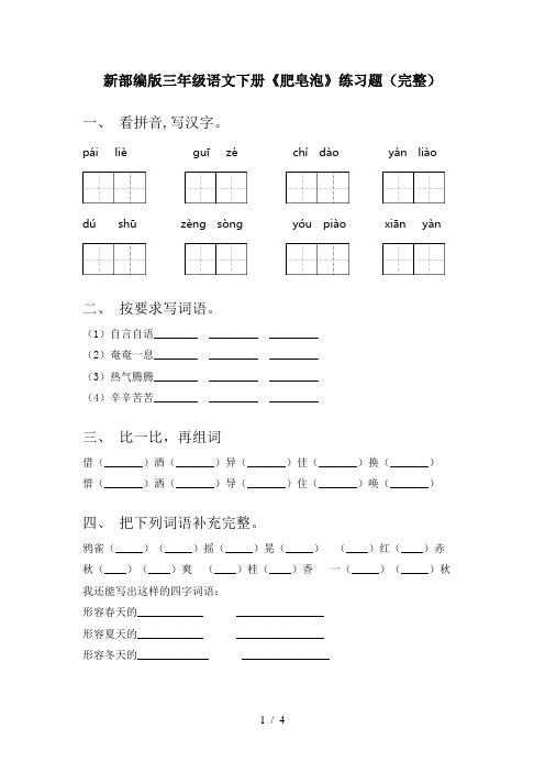 新部编版三年级语文下册《肥皂泡》练习题(完整)