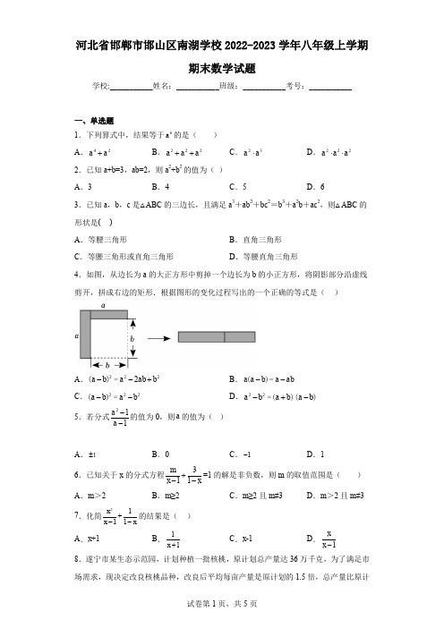 河北省邯郸市邯山区南湖学校2022-2023学年八年级上学期期末数学试题