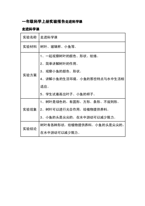 一年级科学上册实验报告走进科学课