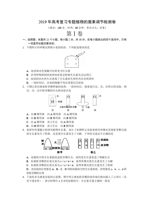 2019年高考复习专题植物的激素调节检测卷