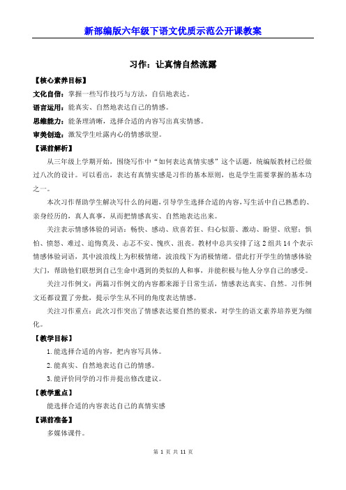 新部编版六年级下语文《习作：让真情自然流露》优质示范公开课教案