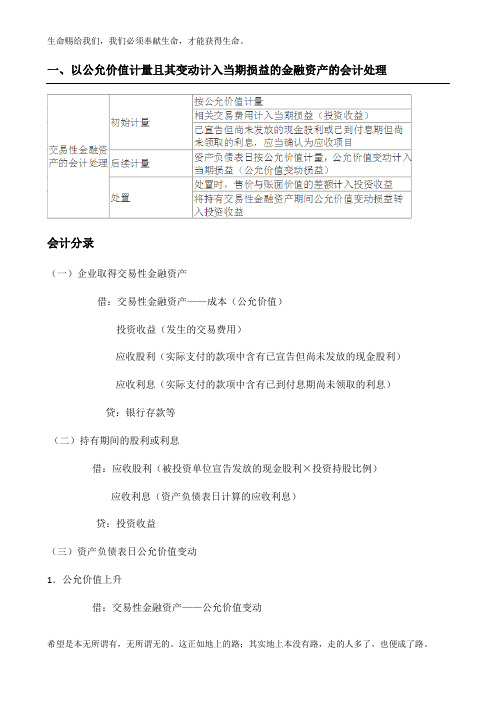 各种金融资产的账务处理方法的相同点和不同点