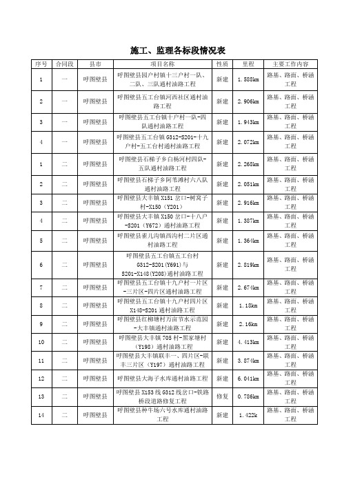 施工监理各标段情况表