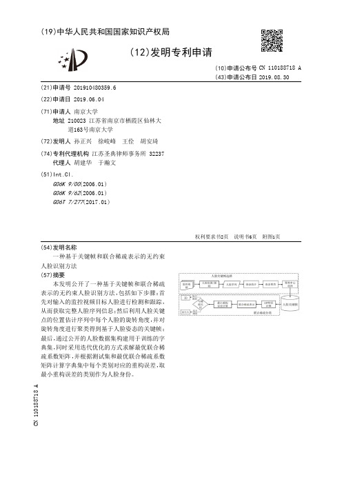 一种基于关键帧和联合稀疏表示的无约束人脸识别方法[发明专利]