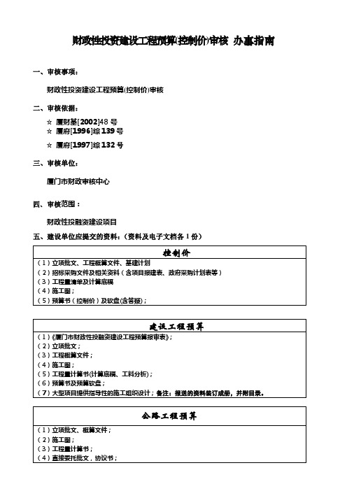 财政性投资建设工程预算(控制价)审核 办事指南