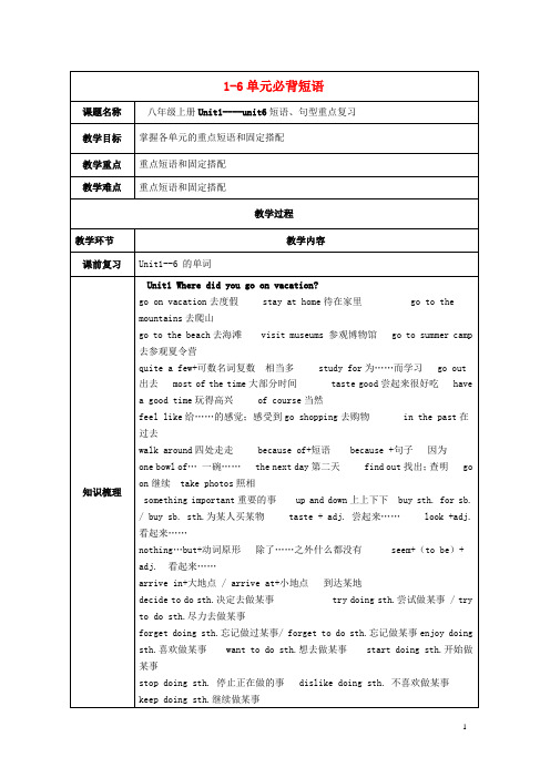 八年级英语上册 1-6单元必背短语 人教新目标版