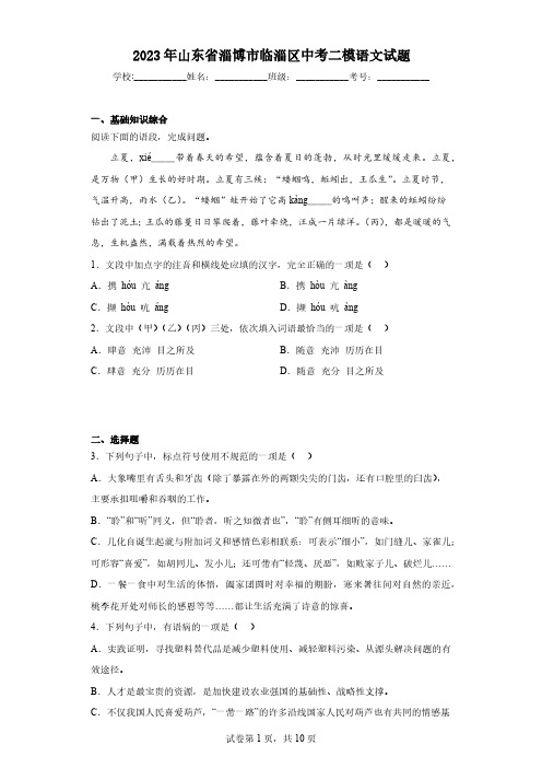 2023年山东省淄博市临淄区中考二模语文试题(含答案)