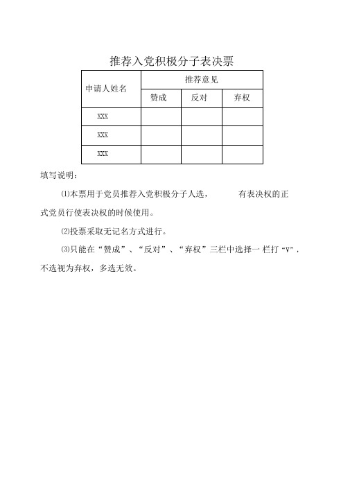 推荐入党积极分子表决票