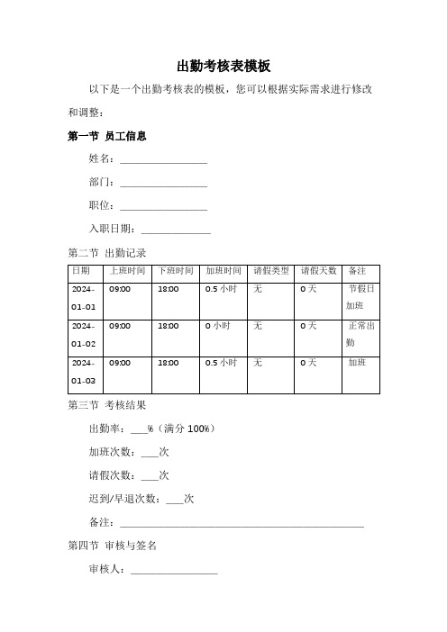 出勤考核表模板