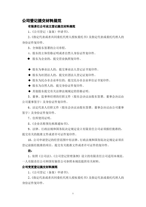 公司登记提交材料规范