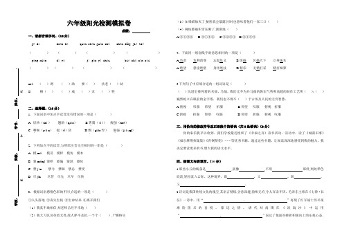 人教部编版六年级下册语文阳光检测模拟卷