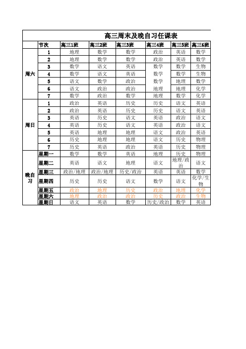 高三周末晚自习课表