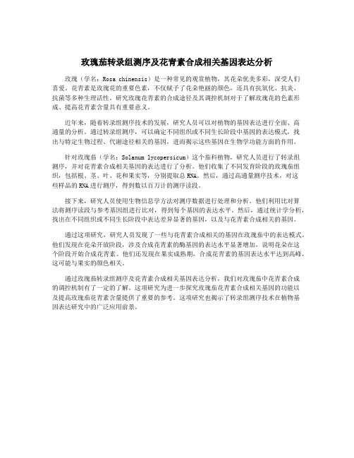 玫瑰茄转录组测序及花青素合成相关基因表达分析