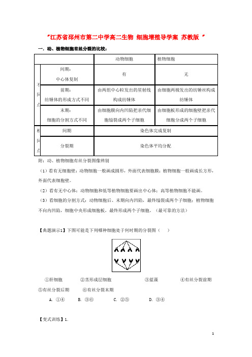 江苏省邳州市第二中学高二生物 细胞增殖导学案 苏教版