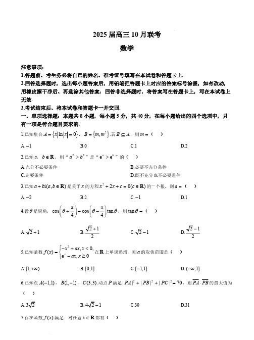 湖南省部分学校2024-2025学年高三上学期10月月考数学试题