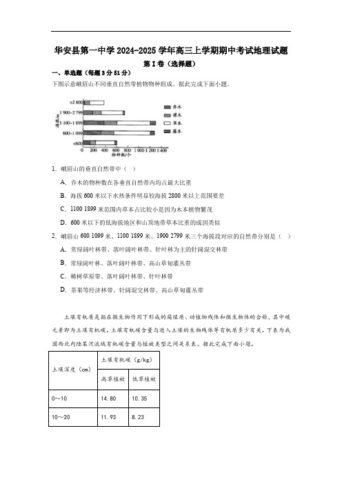 福建省漳州市华安县第一中学(2024年版)高三上学期期中考试地理试题(含答案)