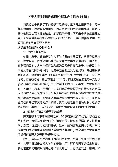 关于大学生消费的调研心得体会（精选14篇）