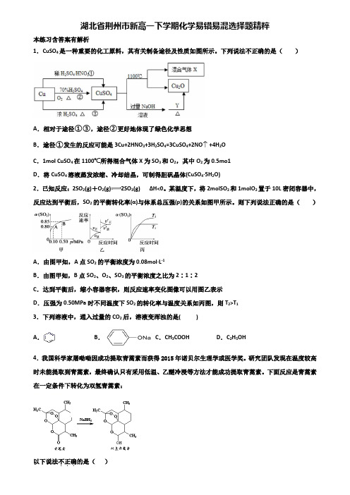 湖北省荆州市新高一下学期化学易错易混选择题精粹含解析